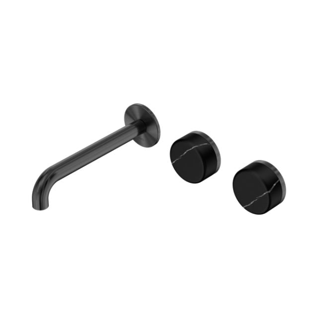 Nero Serenity Wall Basin Set 185mm Offset Spout With Marquina Black Handle Gun Metal 24D125GM - The Blue Space