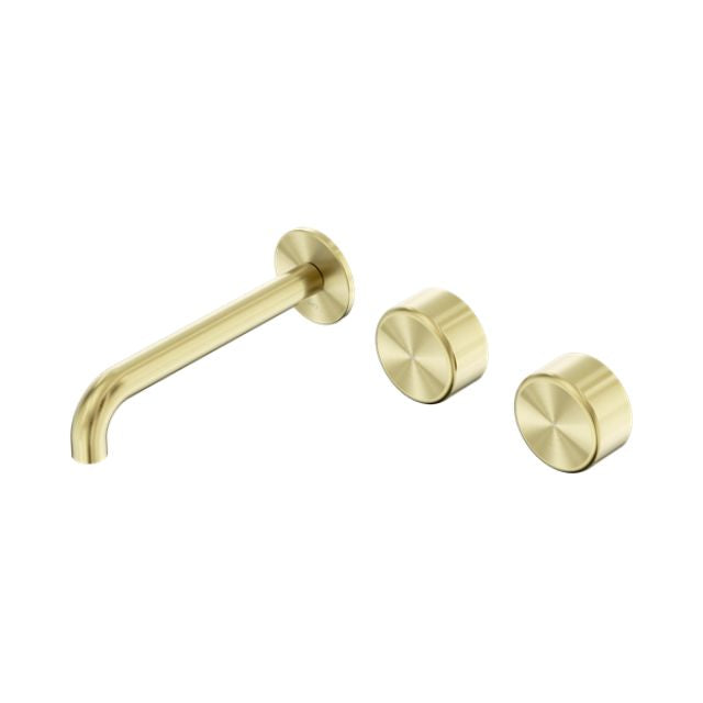 Nero Serenity Wall Basin Set 185mm Offset Spout With Metal Handle Brushed Gold 24D064BG - The Blue Space