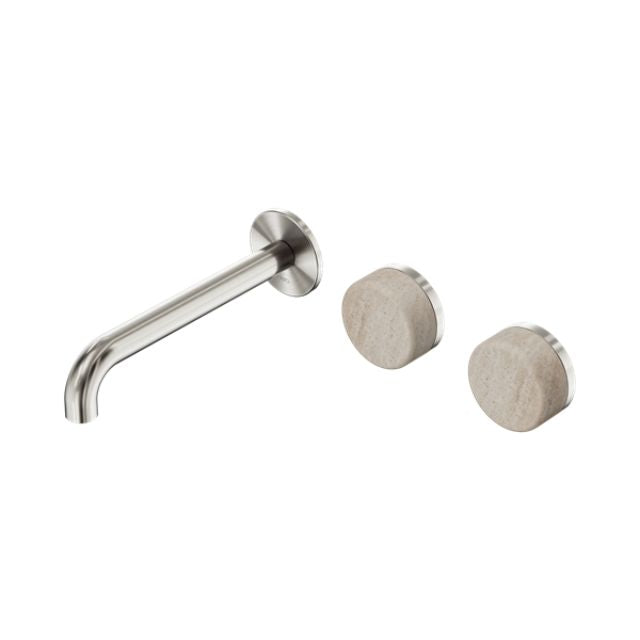 Nero Serenity Wall Basin Set 185mm Offset Spout With Rome Travertine Handle Brushed Nickel 24D061BN - The Blue Space