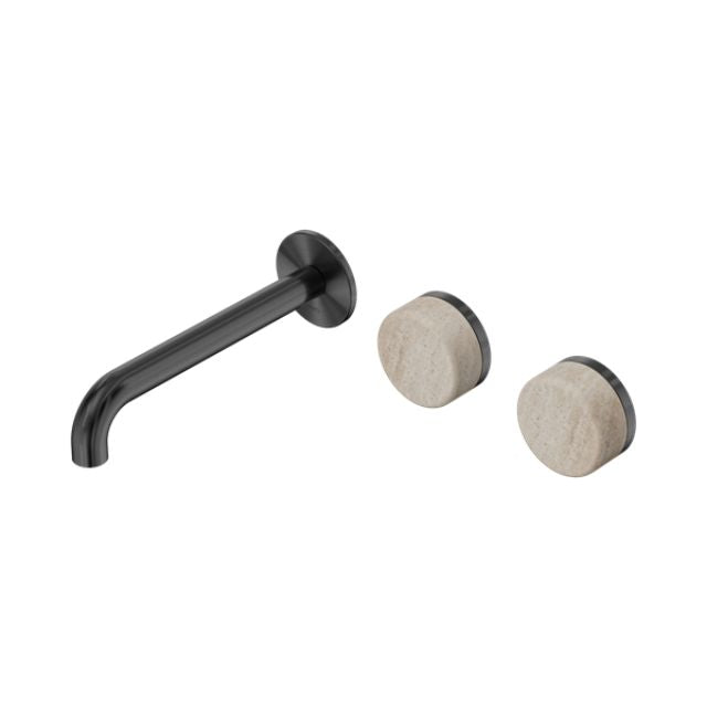 Nero Serenity Wall Basin Set 185mm Offset Spout With Rome Travertine Handle Gun Metal 24D061GM - The Blue Space