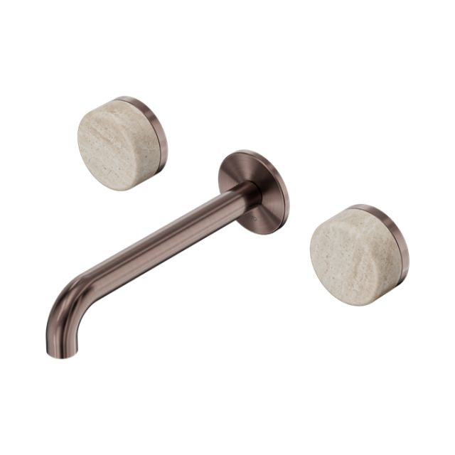 Nero Serenity Wall Basin Set 185mm Spout With Rome Travertine Handle Brushed Bronze 24D043BZ - The Blue Space