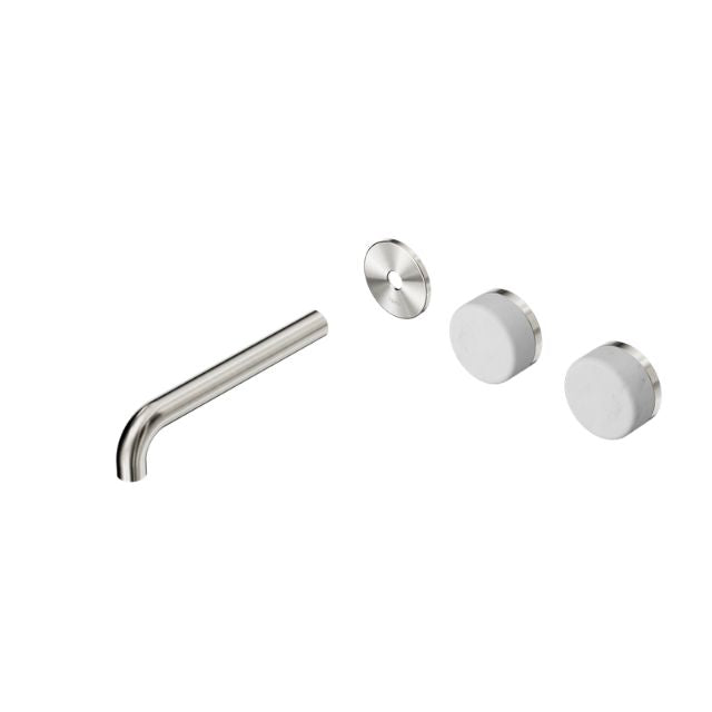 Nero Serenity Wall Basin Set 220mm Offset spout With Carrara Handle Trim Kit Only Brushed Nickel 24D104BN - The Blue Space