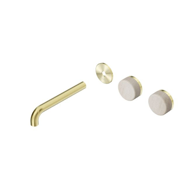 Nero Serenity Wall Basin Set 220mm Offset spout With Rome Travertine Handle Trim Kit Only Brushed Gold 24D106BG - The Blue Space