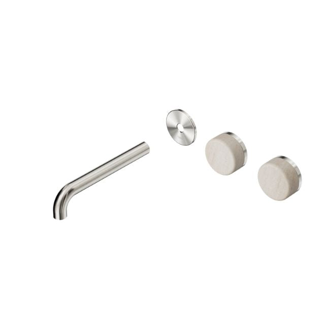 Nero Serenity Wall Basin Set 220mm Offset spout With Rome Travertine Handle Trim Kit Only Brushed Nickel 24D106BN - The Blue Space