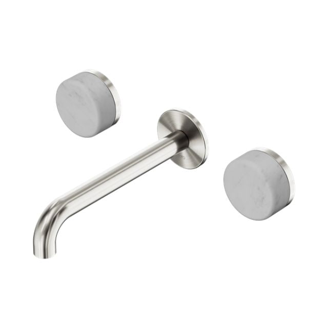 Nero Serenity Wall Basin Set 220mm Spout With Carrara Handle Brushed Nickel 24D047BN - The Blue Space