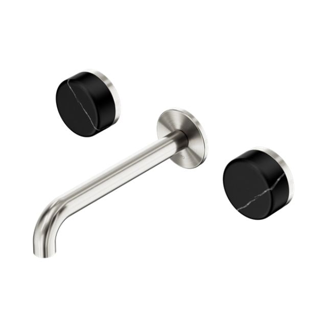 Nero Serenity Wall Basin Set 220mm Spout With Marquina Black Handle Brushed Nickel 24D123BN - The Blue Space