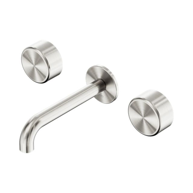 Nero Serenity Wall Basin Set 220mm Spout With Metal Handle Brushed Nickel 24D052BN - The Blue Space