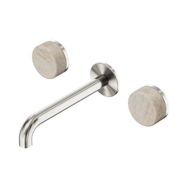 Nero Serenity Wall Basin Set 220mm Spout With Rome Travertine Handle Brushed Nickel 24D049BN - The Blue Space