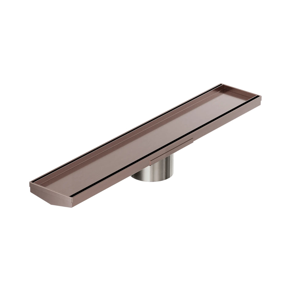 Nero Tile Insert V Channel 600x106mm Floor Grate 90mm Outlet Brushed Bronze