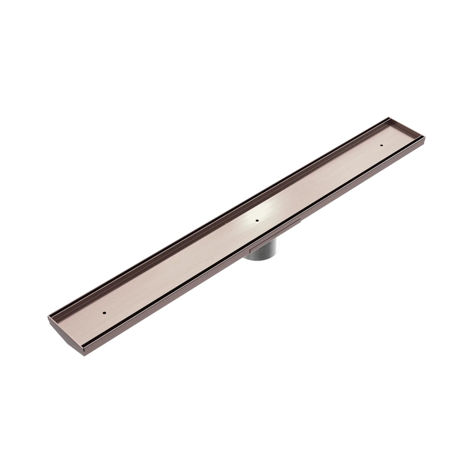 Nero Tile Insert V Channel 900x106mm Floor Grate 80mm Outlet Brushed Bronze