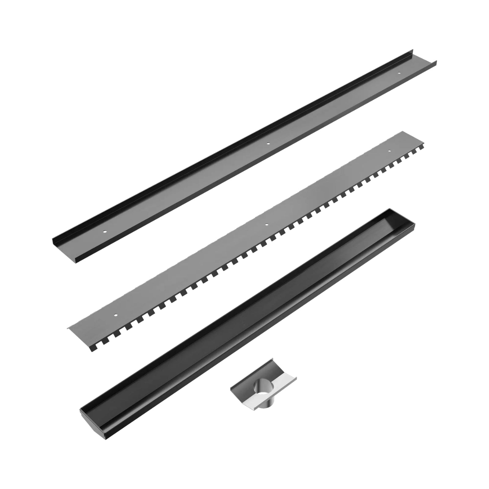 Technical Drawing Nero Tile Insert V Channel 900x82mm Floor Grate 50mm Outlet Gun Metal NRFG002HSGM_KIT - The Blue Space