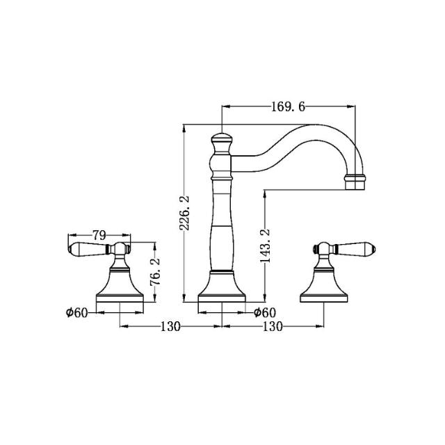 Technical Drawing Nero York Basin Set With Metal Lever Brushed Nickel NR692102A02BN - The Blue Space