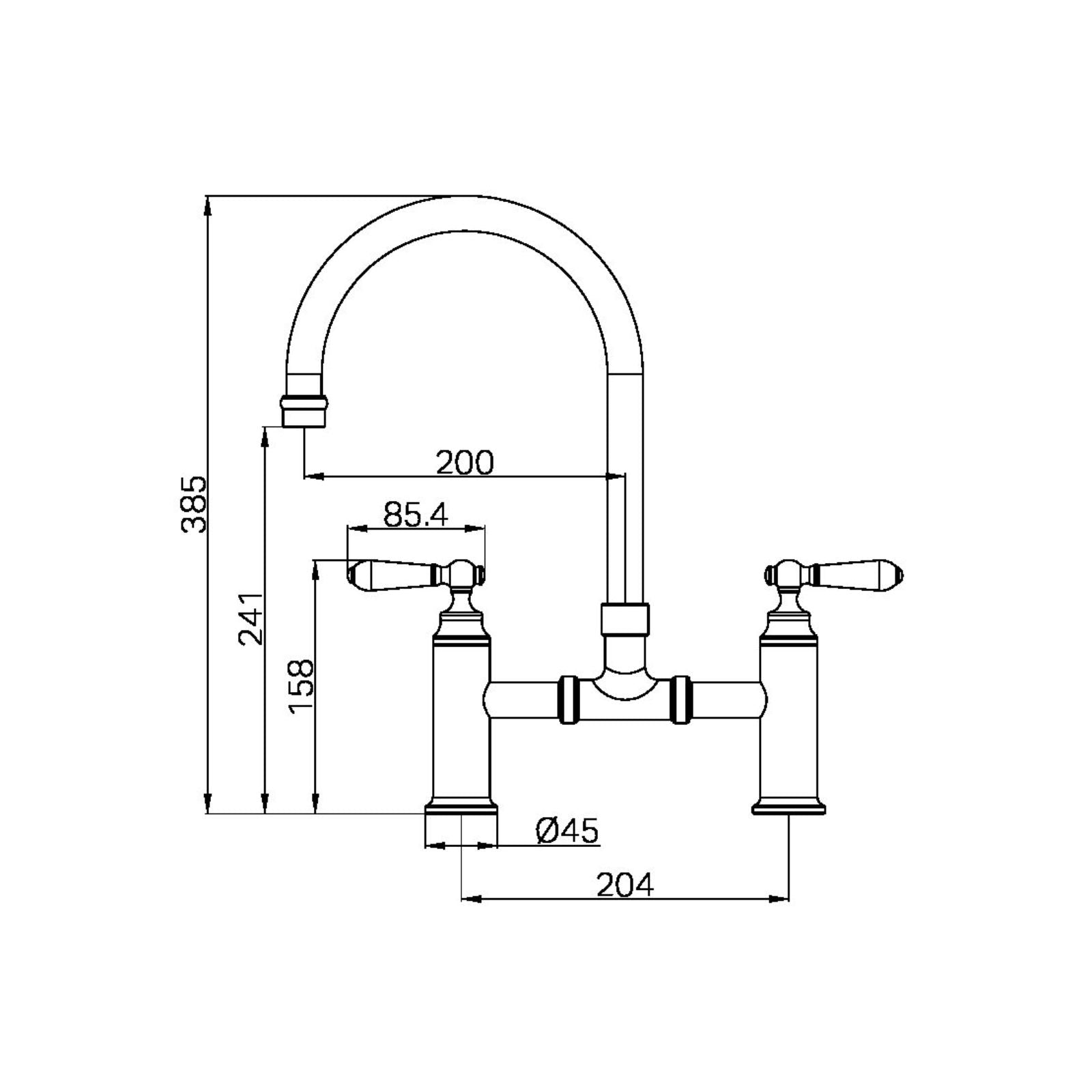 Technical Drawing Nero York Bridge Kitchen Set Brushed Nickel NR692107BBN - The Blue Space