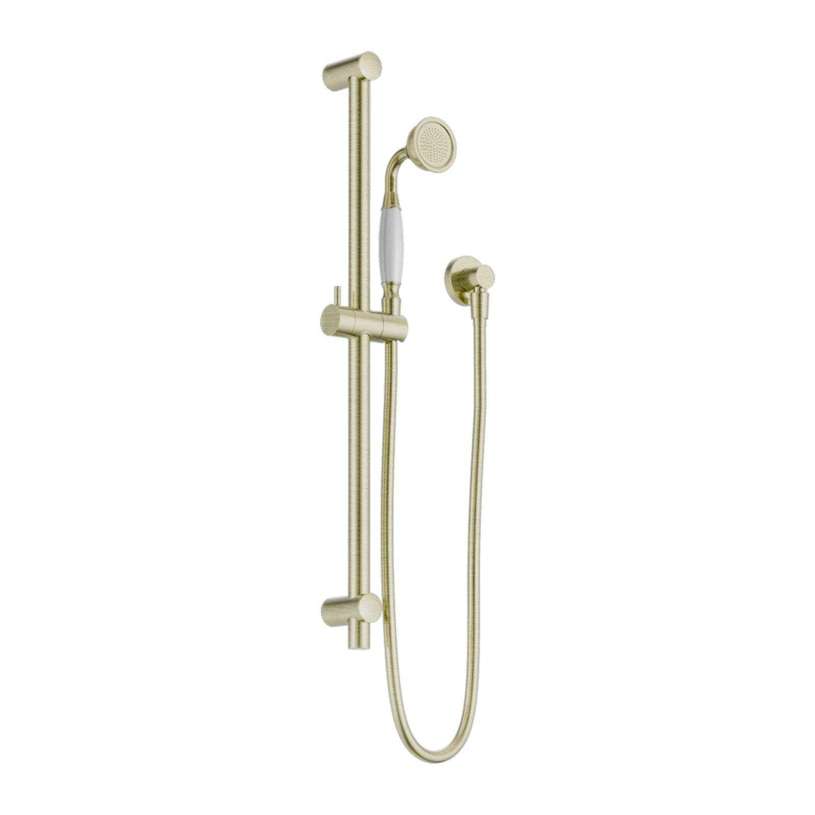 Nero York Shower Rail With White Porcelain Hand Shower Aged Brass NR692105A01AB - The Blue Space