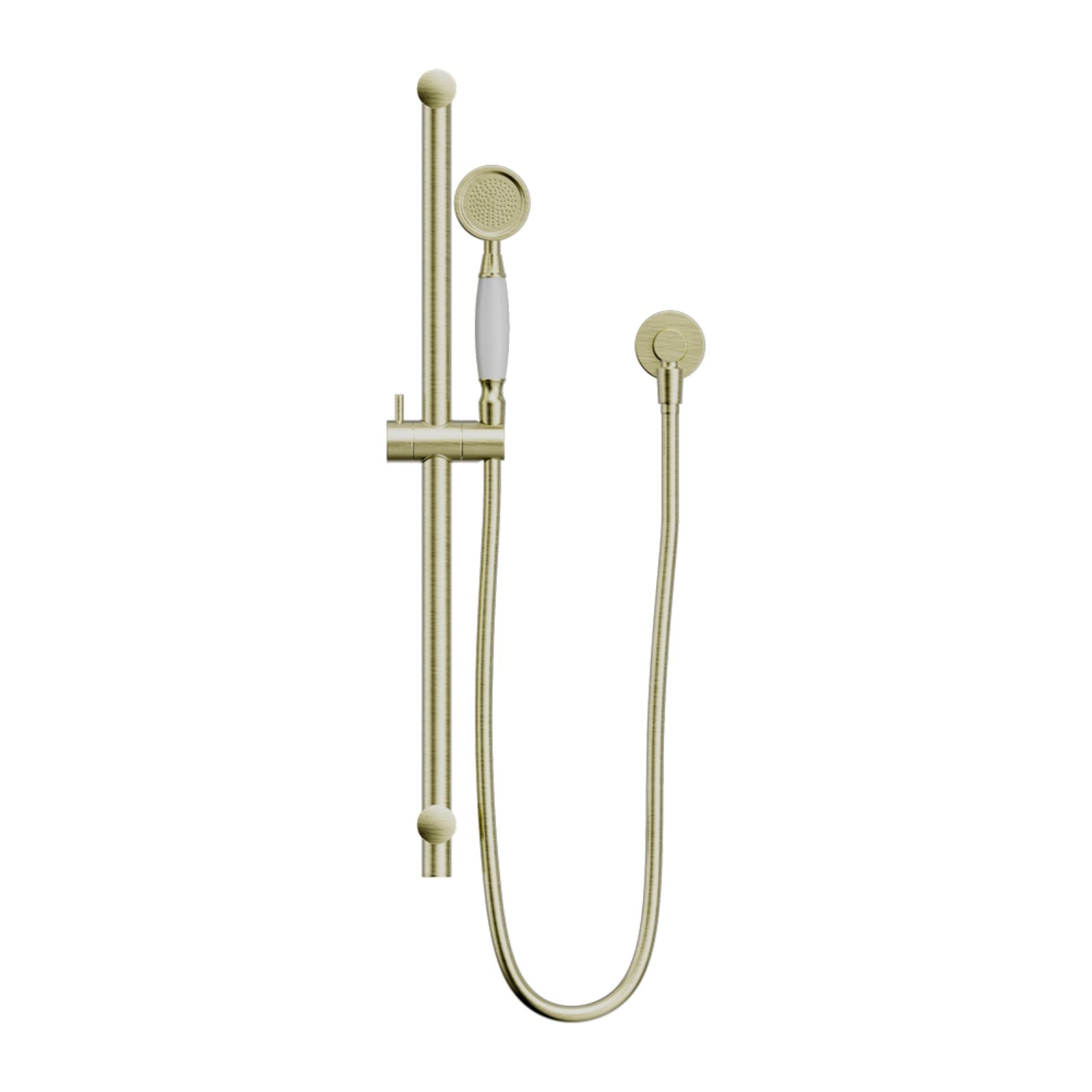 Front Nero York Shower Rail With White Porcelain Hand Shower Aged Brass NR692105A01AB - The Blue Space