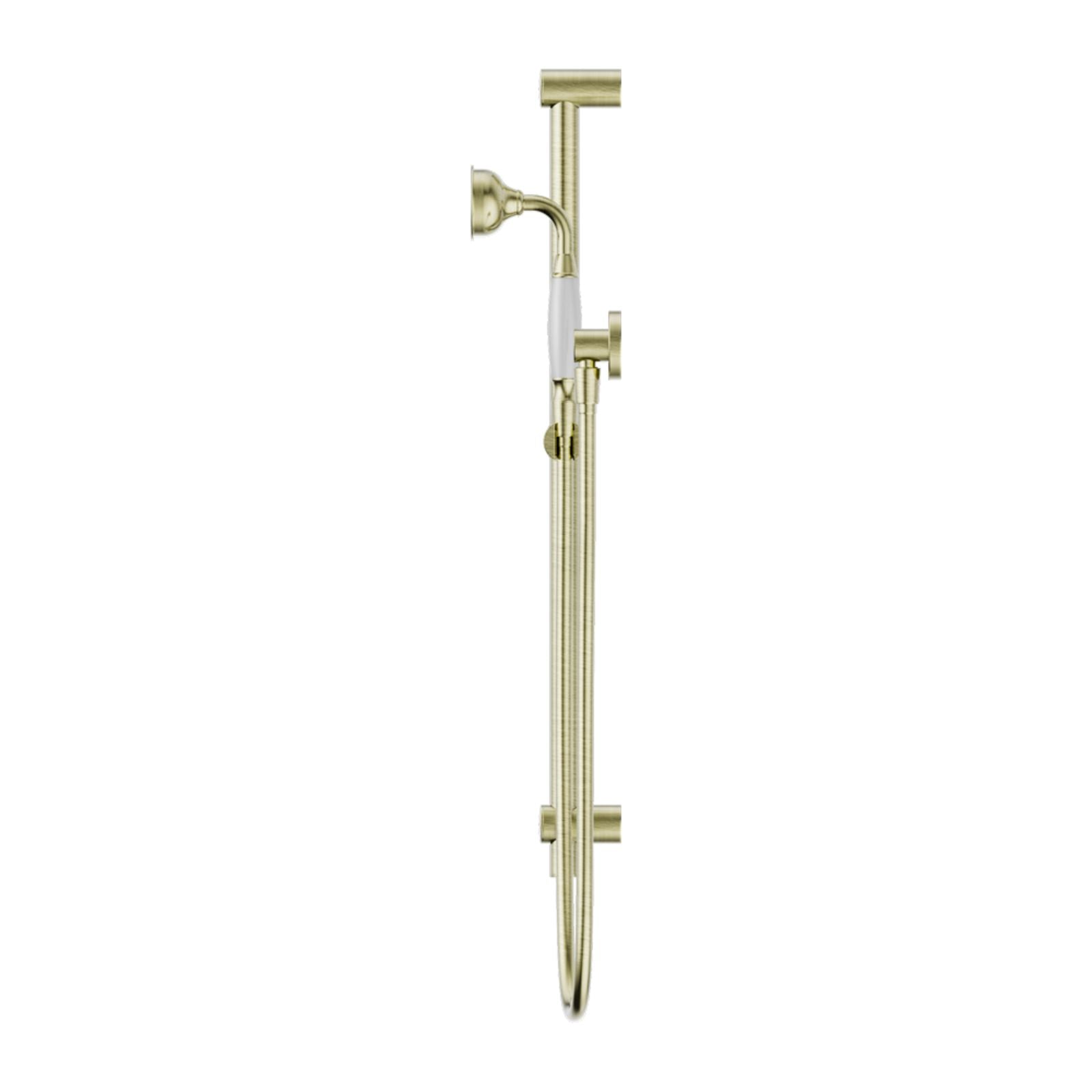 Side Nero York Shower Rail With White Porcelain Hand Shower Aged Brass NR692105A01AB - The Blue Space
