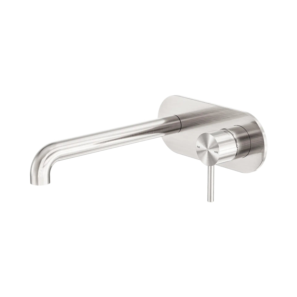 Nero Zen SS316L Wall Basin/Bath Mixer 230mm Spout Brushed Nickel