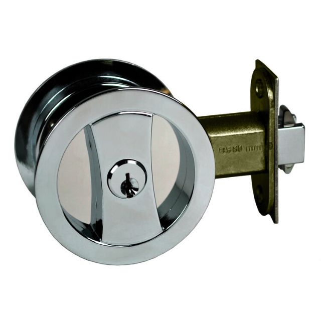 Nidus Lockable Sliding Cavity Door Round Backplate Entrance Set Include End Pull Polished Chrome CSC-LK-RD-CP-V - The Blue Space