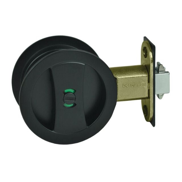 Nidus Lockable Sliding Cavity Door Round Backplate Privacy Set Include End Pull Matte Black CSC-PRI-RD-BLV - The Blue Space
