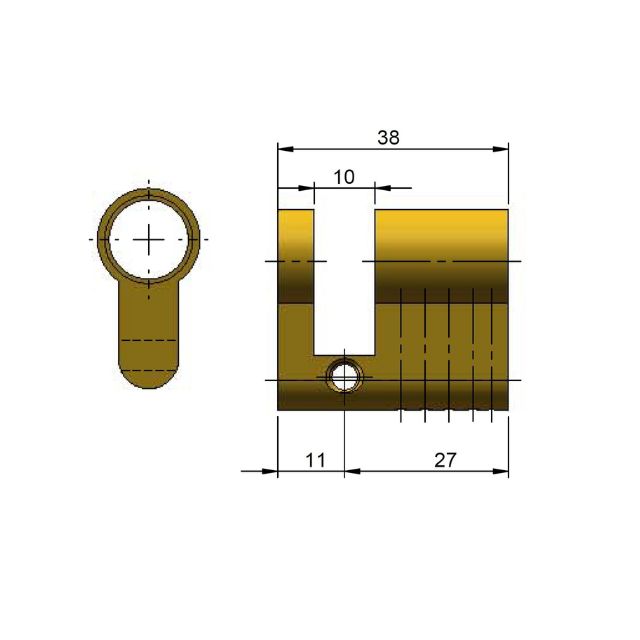 Line Drawing Nidus Mardeco M Series Euro cylinder for 8104 euro lock 4 pin C4 27mm Brushed Nickel BN8500/27 - The Blue Space