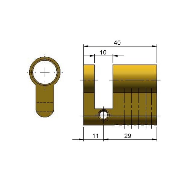 Line Drawing Nidus Mardeco M Series Euro cylinder for 8104 euro lock 4 pin C4 29mm Satin Brass BRS8500/29 - The Blue Space