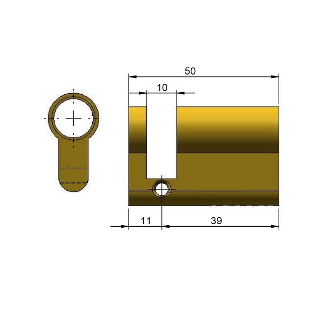 Line Drawing Nidus Mardeco M Series euro cylinder for 8104 euro lock 5 pin C4 39mm Bronze BR8500/39 - The Blue Space