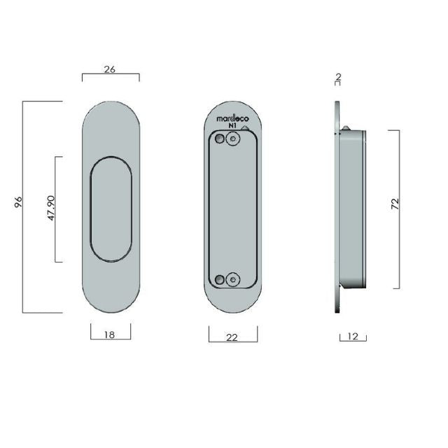 Line Drawing Nidus Mardeco radius end pull (each) Brushed Sat Chr BSC9001/96 - The Blue Space