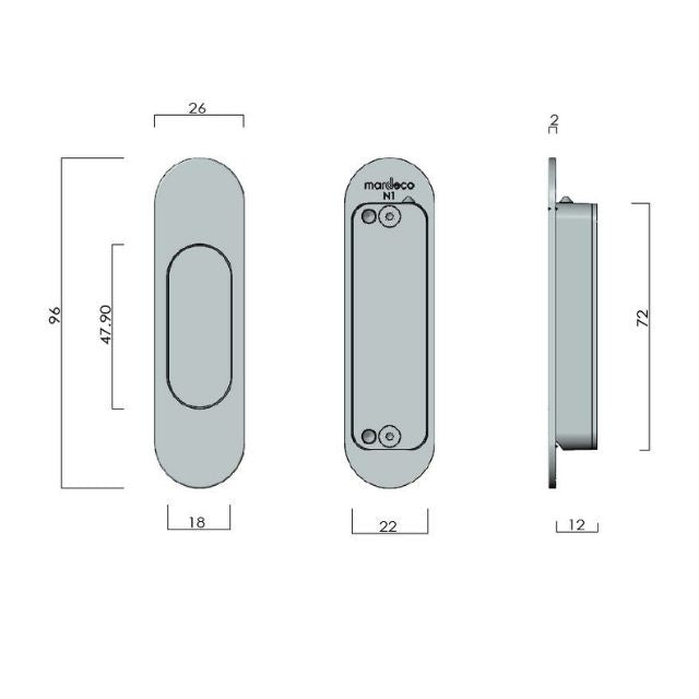 Line Drawing Nidus Mardeco radius end pull (each) Polished Chrome CP9001/96 - The Blue Space