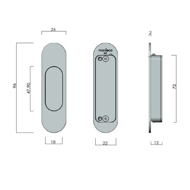 Line Drawing Nidus Mardeco radius end pull (each) Satin Chrome SC9001/96 - The Blue Space