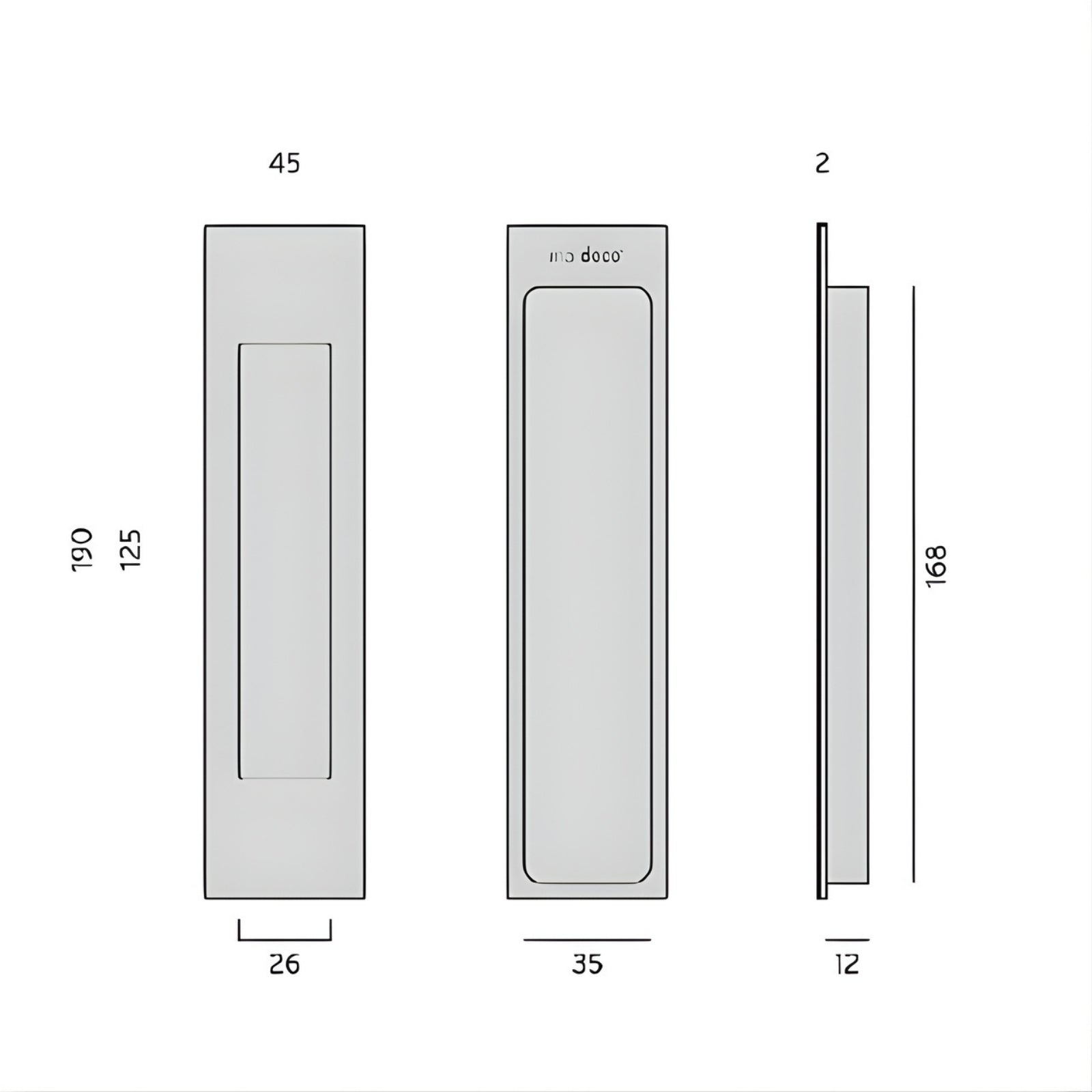 Line Drawing Nidus Mardeco rectangular flush pull (each) Brushed Nickel BN8002/190 - The Blue Space