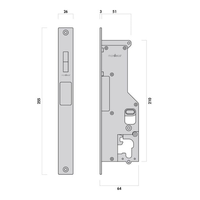 Lock Body Drawing Nidus Mardeco rectangular flush pull Euro Lock set Brushed Nickel (cylinder sold separately) BN8104/SET - The Blue Space