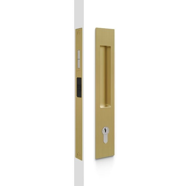 Nidus Mardeco rectangular flush pull Euro Lock set Satin Brass (cylinder sold separately) BRS8104/SET - The Blue Space