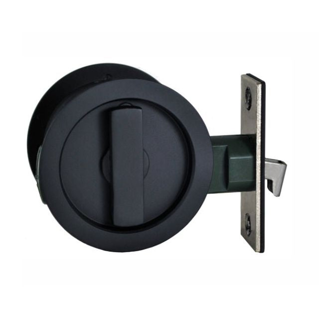Nidus Sliding Cavity Door Round Backplate Privacy Set Include End Pull Matte Black SCD-PRI-RD-BL - The Blue Space