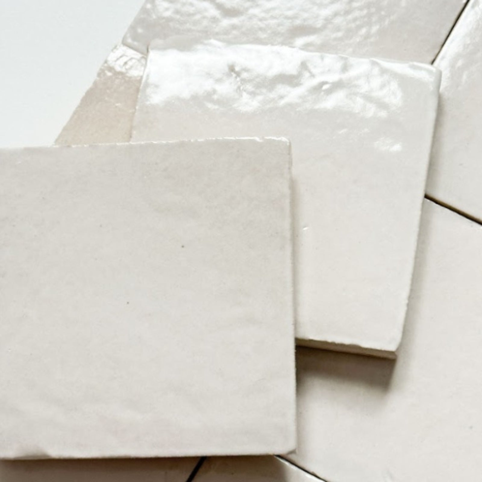 Details Off-White Evelyn Handmade Zellige Gloss 100 x 100 x 12mm SANDZELLIGE100 - The Blue Space