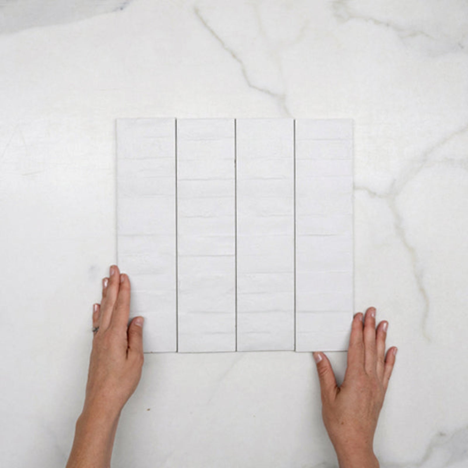 WIth Hand Off White Olivia Feature Subway Matte 75 x 300mm Porcelain - The Blue Space