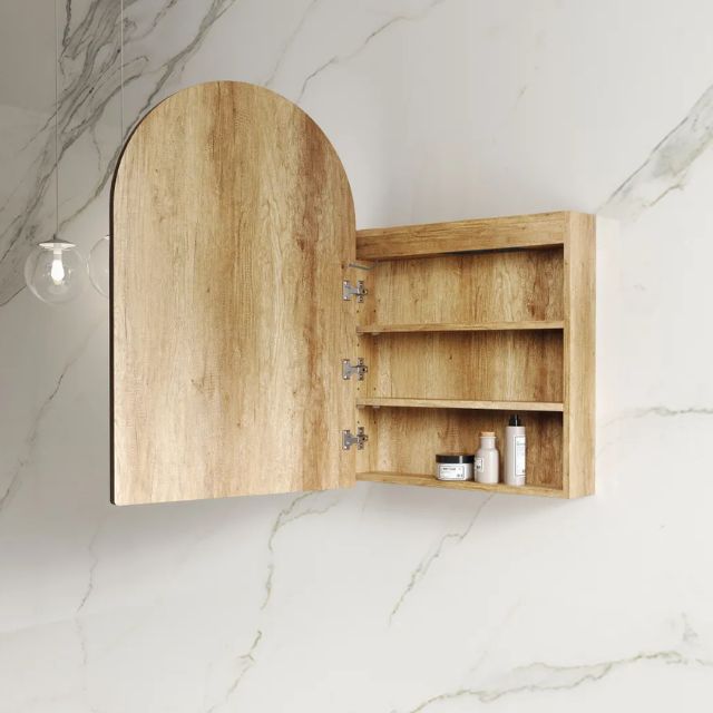Otti Archie LED Shaving Cabinet Natural Oak with Open Cabinet LED-ARSV9060N-VP | The Blue Space