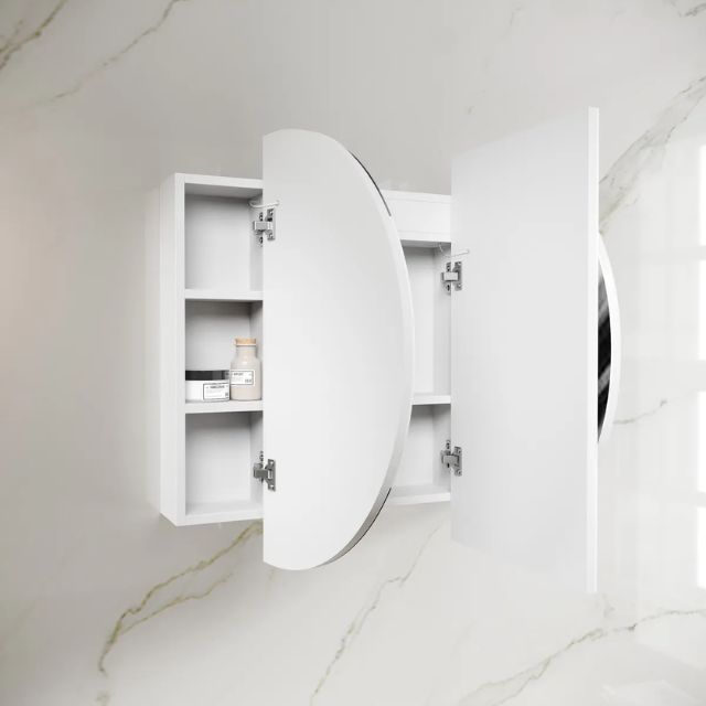 Otti Bondi 1200 LED Shaving Cabinet Matte White Left View All Cabinet Door Open LED-BOSV1275W-VP | The Blue Space