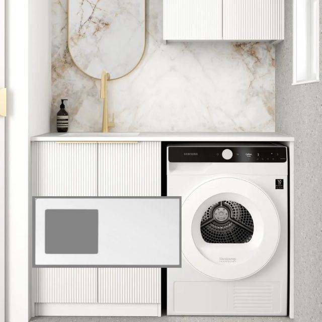Otti Bondi 1305mm Fluted Laundry Set A - White with Matte White Solid Surface Stone Top LA-1305A-BOW-MW-KIT | The Blue Space