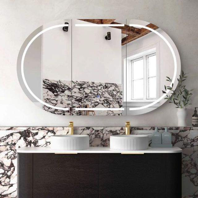 Otti Bondi 1500 LED Shaving Cabinet Black Oak LED-BOSV1590B-VP | The Blue Space