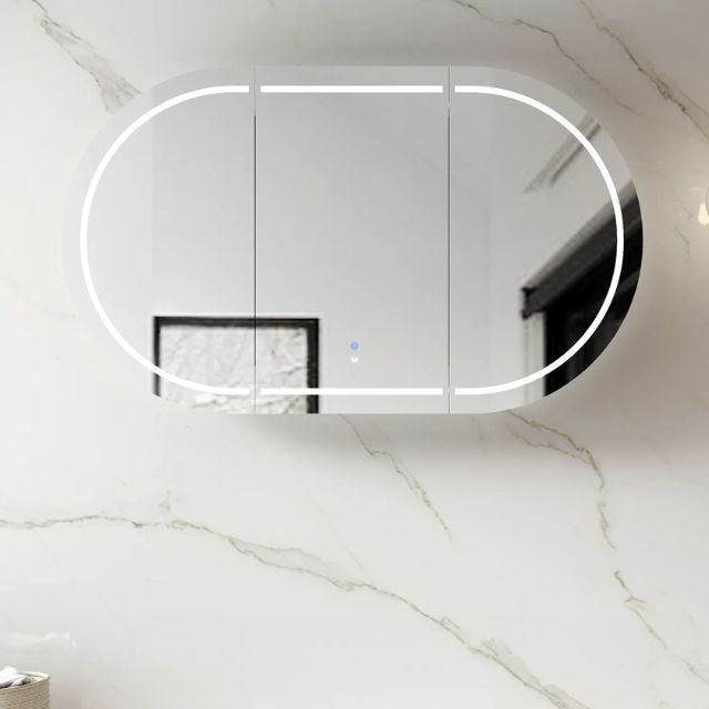 Otti Bondi 1500 LED Shaving Cabinet Matte White Front View with Warm Light Colour Temperature LED-BOSV1590W-VP | The Blue Space