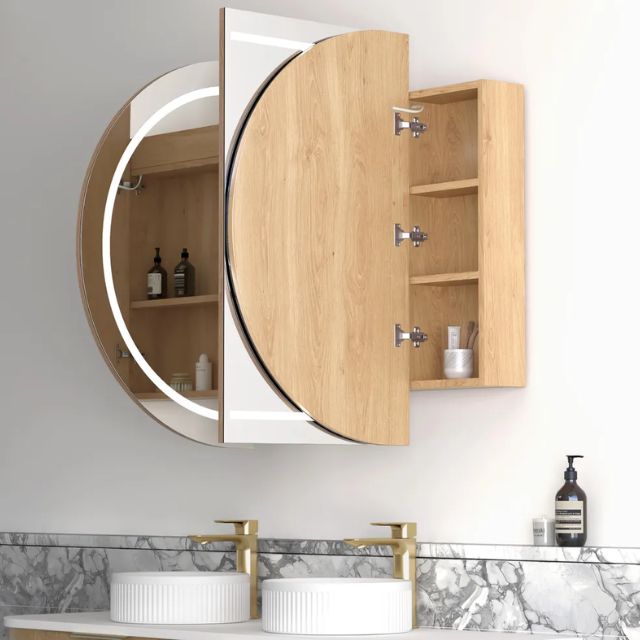 Otti Bondi 1500 LED Shaving Cabinet Natural Oak Open Cabinet LED-BOSV1590N-VP | The Blue Space