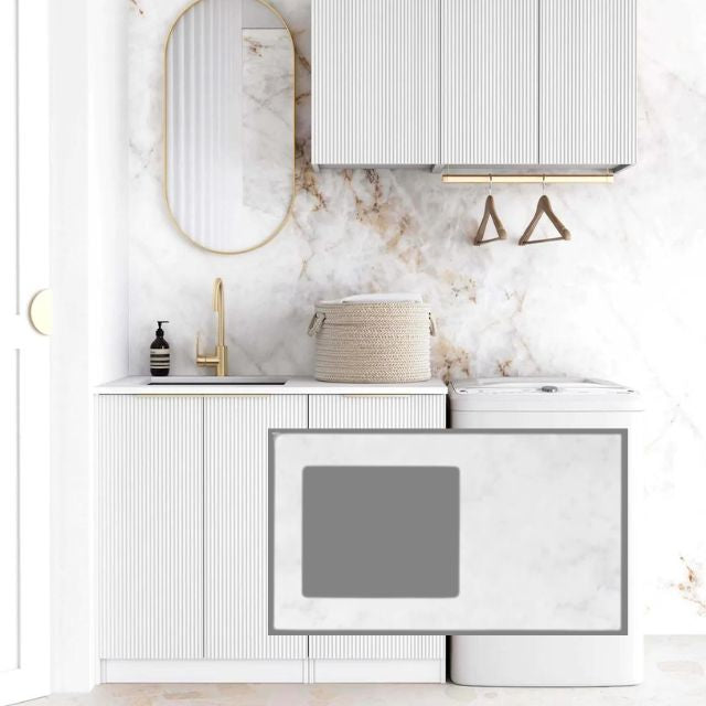 Otti Bondi 1715mm Fluted Laundry Set A - White Cloudy Carrara Solid Surface LA-1715A-BOW-CA-KIT | The Blue Space