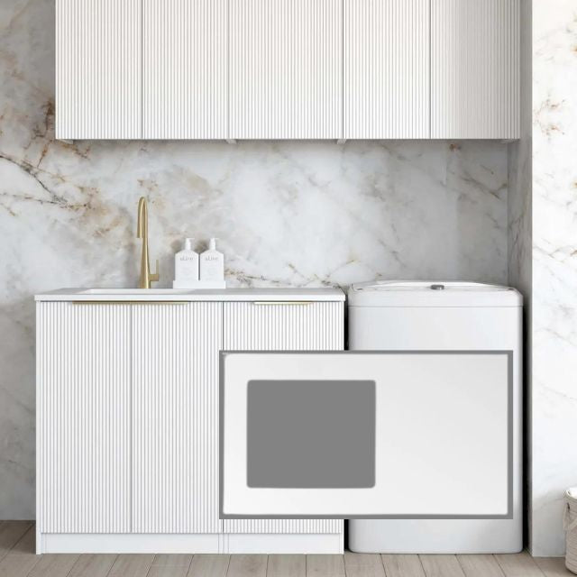 Otti Bondi 1715mm Fluted Laundry Set B - White with Pure White Solid Surface Stone Top LA-1715B-BOW-PW-KIT | The Blue Space