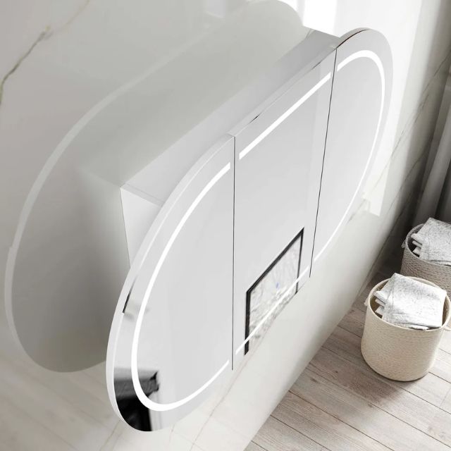 Otti Bondi 1800 LED Shaving Cabinet Matte White Top Corner View LED-BOSV1890W-VP | The Blue Space