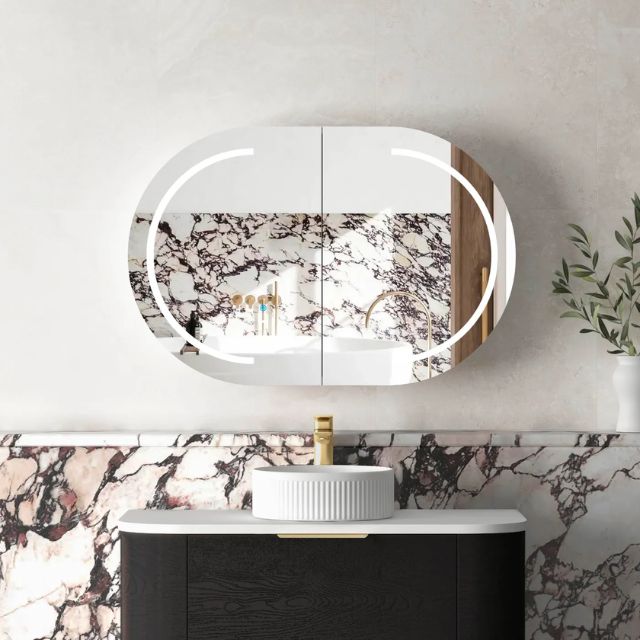 Otti Bondi 900 LED Shaving Cabinet Black Oak LED-BOSV9060B-VP | The Blue Space