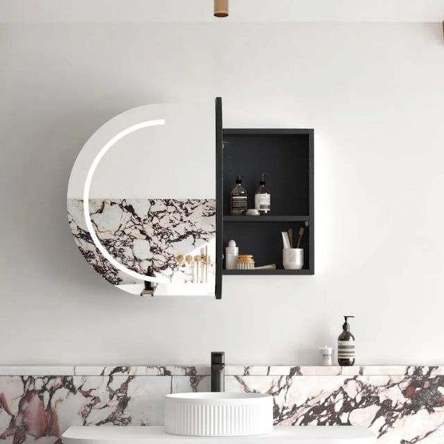 Otti Bondi 900 LED Shaving Cabinet Black Oak Front View with Right Cabinet Open LED-BOSV9060B-VP | The Blue Space