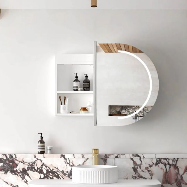 Otti Bondi 900 LED Shaving Cabinet Matte White Front View with Left Cabinet Open LED-BOSV9060W-VP | The Blue Space