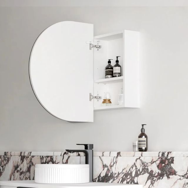 Otti Bondi 900 LED Shaving Cabinet Matte White Side View with Right Cabinet Open LED-BOSV9060W-VP | The Blue Space