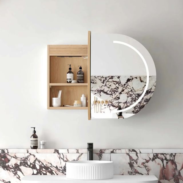 Otti Bondi 900 LED Shaving Cabinet Natural Oak Front View with Left Cabinet Open LED-BOSV9060N-VP | The Blue Space