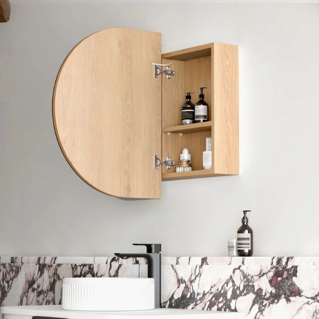 Otti Bondi 900 LED Shaving Cabinet Natural Oak Side View with Right Cabinet Open LED-BOSV9060N-VP | The Blue Space